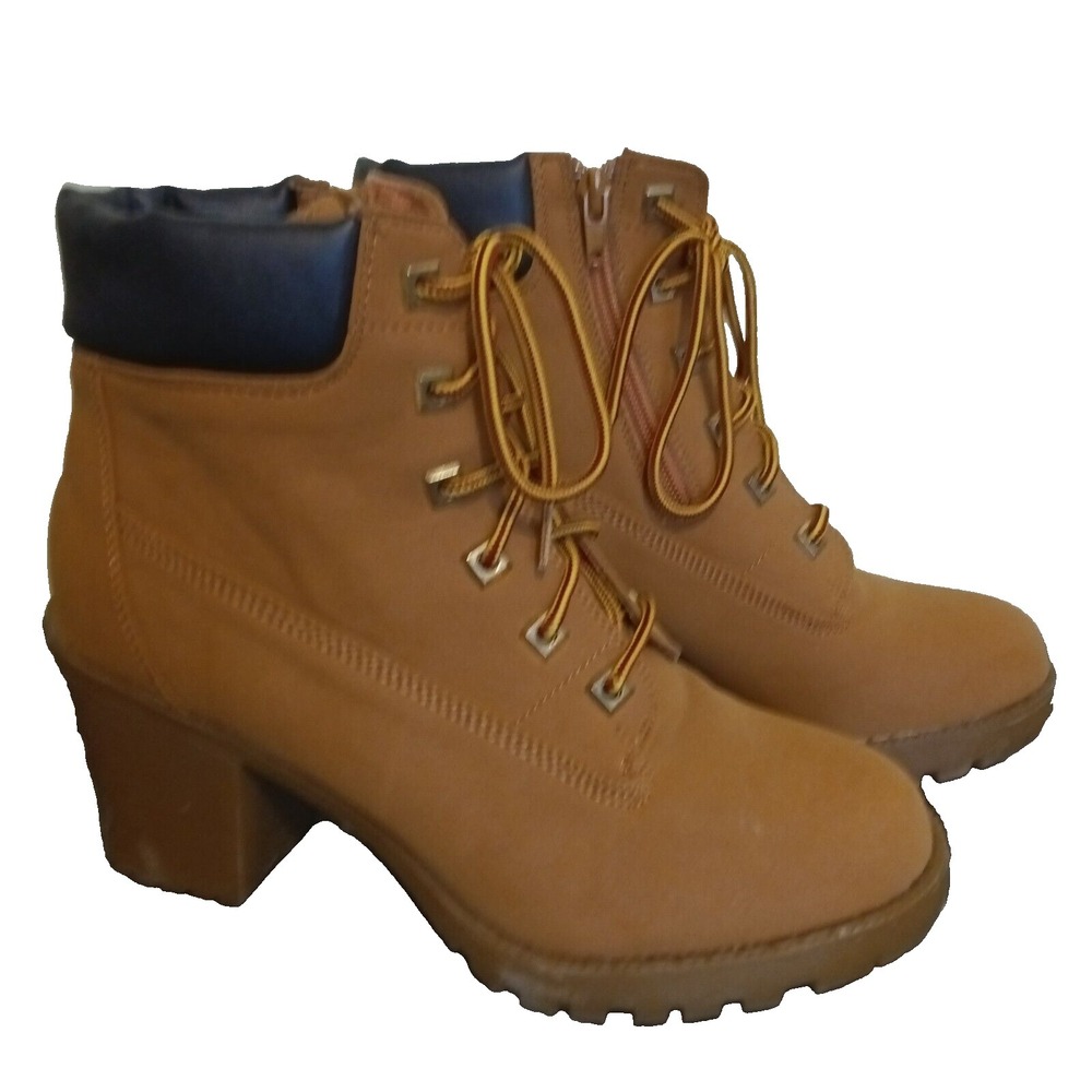Zigisoho Womens Workboot Style Heeled Boots – Tan -‎ Size 8 1/2